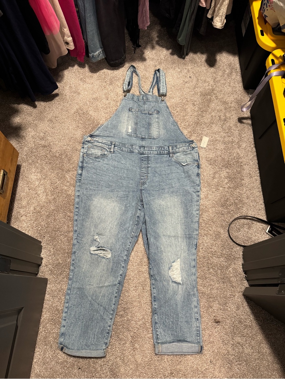 Maurices Light Blue Distressed Denim Overalls